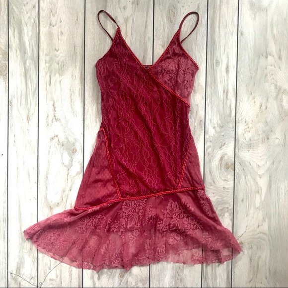 Maroon lace boho gypsy dress - Picture 1 of 5